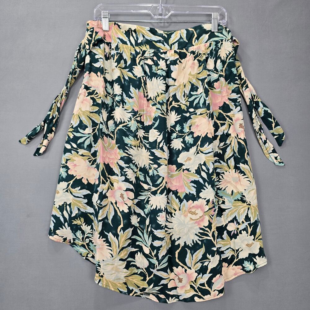 Hommage Green Jade Skirt Midi Lightweight Floral Aline Elastic Tie Waist Women S